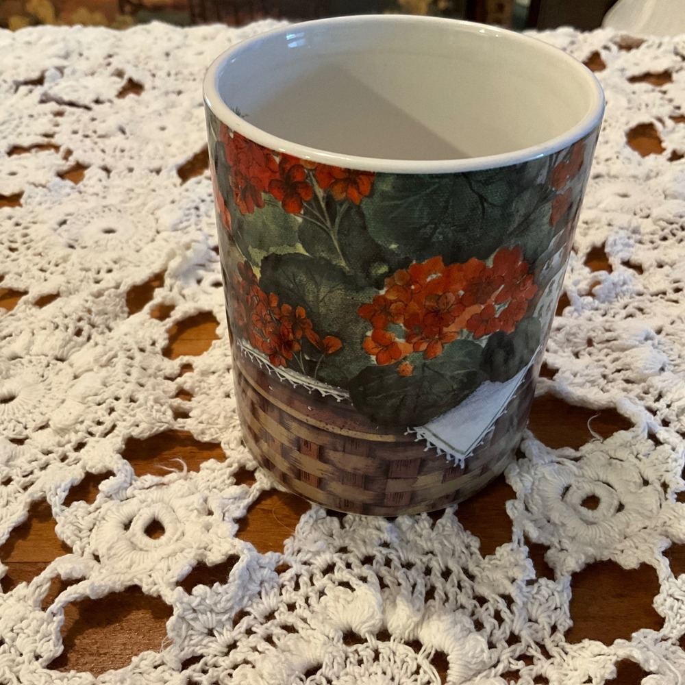 Pat Richter Red Geranium Original Art Coffee Mug 2000 Floral Decor - Picture 2 of 3